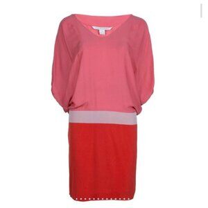 DIANE Von FURSTENBERG DVF Edna SILK Color Pink  DOLMAN SLEEVE BELT DRESS Size 10